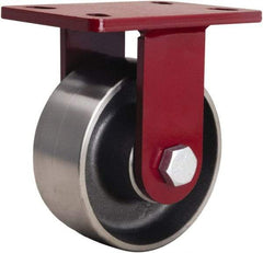 Hamilton - 6" Diam x 2-1/2" Wide x 7-1/2" OAH Top Plate Mount Rigid Caster - Forged Steel, 2,200 Lb Capacity, Tapered Roller Bearing, 5 x 7" Plate - Benchmark Tooling