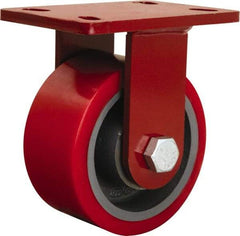 Hamilton - 6" Diam x 3" Wide x 7-1/2" OAH Top Plate Mount Rigid Caster - Polyurethane Mold onto Cast Iron Center, 2,600 Lb Capacity, Sealed Precision Ball Bearing, 5 x 7" Plate - Benchmark Tooling