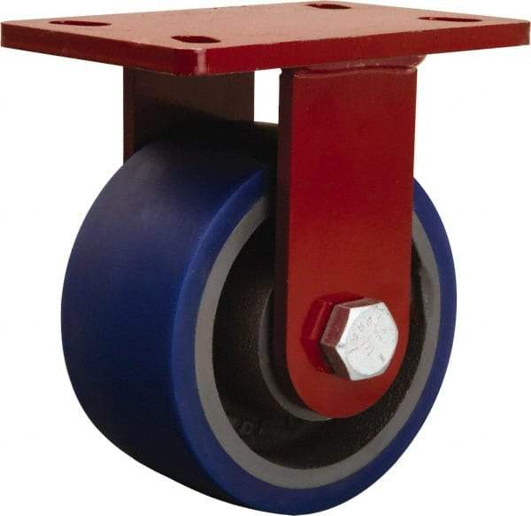 Hamilton - 6" Diam x 3" Wide x 7-1/2" OAH Top Plate Mount Rigid Caster - Polyurethane, 2,450 Lb Capacity, Sealed Precision Ball Bearing, 5 x 7" Plate - Benchmark Tooling