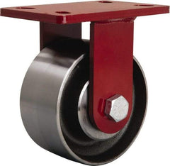 Hamilton - 6" Diam x 3" Wide x 7-1/2" OAH Top Plate Mount Rigid Caster - Forged Steel, 2,200 Lb Capacity, Tapered Roller Bearing, 5 x 7" Plate - Benchmark Tooling