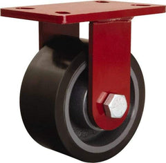 Hamilton - 6" Diam x 3" Wide x 7-1/2" OAH Top Plate Mount Rigid Caster - Polyurethane Mold onto Cast Iron Center, 2,860 Lb Capacity, Sealed Precision Ball Bearing, 5 x 7" Plate - Benchmark Tooling
