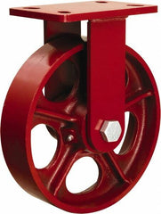 Hamilton - 10" Diam x 2-1/2" Wide x 11-1/2" OAH Top Plate Mount Rigid Caster - Cast Iron, 2,200 Lb Capacity, Tapered Roller Bearing, 5 x 7" Plate - Benchmark Tooling