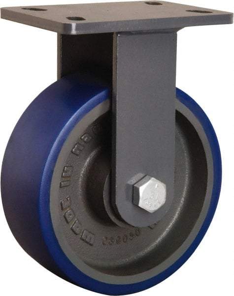 Hamilton - 8" Diam x 3" Wide x 10-1/4" OAH Top Plate Mount Rigid Caster - Polyurethane Mold onto Cast Iron Center, 2,000 Lb Capacity, Sealed Precision Ball Bearing, 5 x 7" Plate - Benchmark Tooling