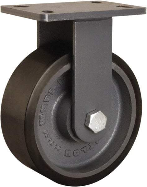 Hamilton - 8" Diam x 3" Wide x 10-1/4" OAH Top Plate Mount Rigid Caster - Polyurethane Mold onto Cast Iron Center, 2,400 Lb Capacity, Sealed Precision Ball Bearing, 5 x 7" Plate - Benchmark Tooling