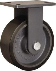 Hamilton - 8" Diam x 3" Wide x 10-1/4" OAH Top Plate Mount Rigid Caster - Polyurethane Mold onto Cast Iron Center, 2,400 Lb Capacity, Sealed Precision Ball Bearing, 5 x 7" Plate - Benchmark Tooling