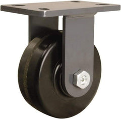 Hamilton - 6" Diam x 2-1/2" Wide x 7-3/4" OAH Top Plate Mount Rigid Caster - Phenolic, 1,800 Lb Capacity, Straight Roller Bearing, 5 x 7" Plate - Benchmark Tooling