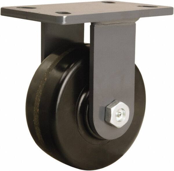 Hamilton - 6" Diam x 2-1/2" Wide x 7-3/4" OAH Top Plate Mount Rigid Caster - Phenolic, 1,800 Lb Capacity, Tapered Roller Bearing, 5 x 7" Plate - Benchmark Tooling