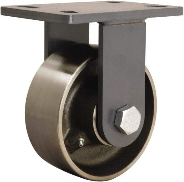 Hamilton - 6" Diam x 2-1/2" Wide x 7-3/4" OAH Top Plate Mount Rigid Caster - Forged Steel, 2,400 Lb Capacity, Tapered Roller Bearing, 5 x 7" Plate - Benchmark Tooling