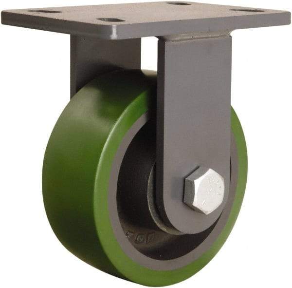 Hamilton - 6" Diam x 2-1/2" Wide x 7-3/4" OAH Top Plate Mount Rigid Caster - Polyurethane Mold onto Cast Iron Center, 1,600 Lb Capacity, Sealed Precision Ball Bearing, 5 x 7" Plate - Benchmark Tooling