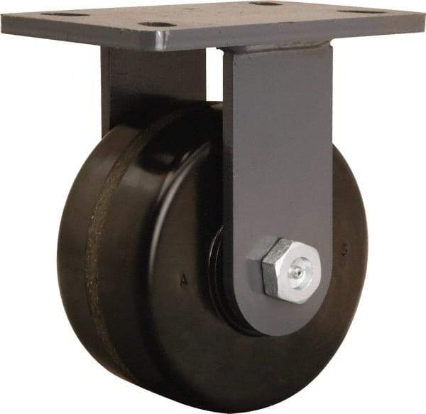 Hamilton - 6" Diam x 3" Wide x 7-3/4" OAH Top Plate Mount Rigid Caster - Phenolic, 2,200 Lb Capacity, Straight Roller Bearing, 5 x 7" Plate - Benchmark Tooling