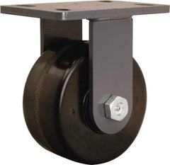 Hamilton - 6" Diam x 3" Wide x 7-3/4" OAH Top Plate Mount Rigid Caster - Phenolic, 2,200 Lb Capacity, Straight Roller Bearing, 5 x 7" Plate - Benchmark Tooling