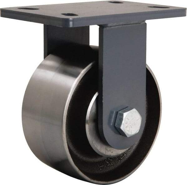 Hamilton - 6" Diam x 3" Wide x 7-3/4" OAH Top Plate Mount Rigid Caster - Forged Steel, 2,400 Lb Capacity, Sealed Precision Ball Bearing, 5 x 7" Plate - Benchmark Tooling