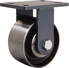 Hamilton - 6" Diam x 3" Wide x 7-3/4" OAH Top Plate Mount Rigid Caster - Forged Steel, 2,400 Lb Capacity, Sealed Precision Ball Bearing, 5 x 7" Plate - Benchmark Tooling