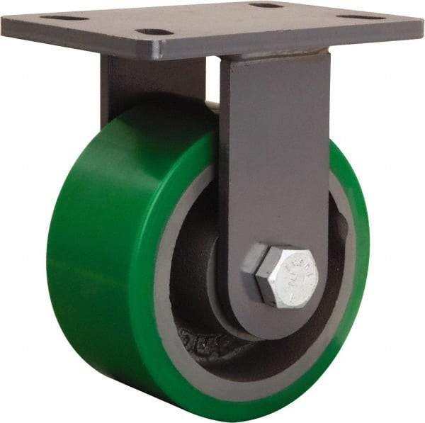 Hamilton - 6" Diam x 3" Wide x 7-3/4" OAH Top Plate Mount Rigid Caster - Polyurethane Mold onto Cast Iron Center, 2,200 Lb Capacity, Sealed Precision Ball Bearing, 5 x 7" Plate - Benchmark Tooling