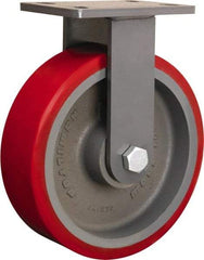 Hamilton - 10" Diam x 3" Wide x 12-1/16" OAH Top Plate Mount Rigid Caster - Polyurethane Mold onto Cast Iron Center, 2,400 Lb Capacity, Tapered Roller Bearing, 5 x 7" Plate - Benchmark Tooling