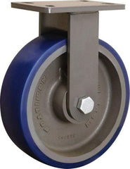 Hamilton - 10" Diam x 3" Wide x 12-1/16" OAH Top Plate Mount Rigid Caster - Polyurethane Mold onto Cast Iron Center, 2,400 Lb Capacity, Sealed Precision Ball Bearing, 5 x 7" Plate - Benchmark Tooling