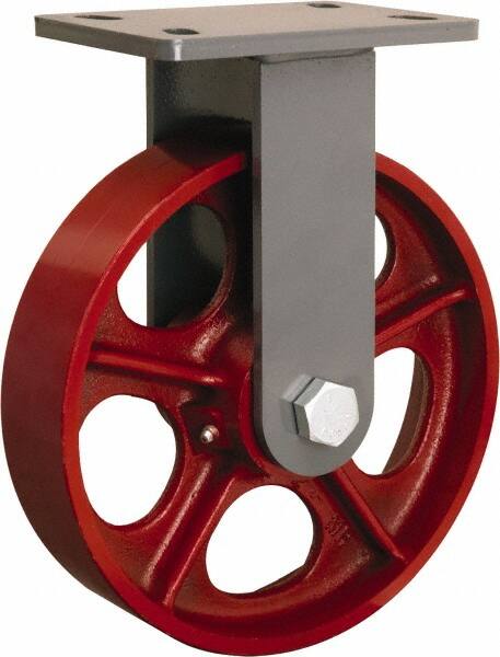 Hamilton - 10" Diam x 2-1/2" Wide x 12-1/16" OAH Top Plate Mount Rigid Caster - Cast Iron, 2,400 Lb Capacity, Straight Roller Bearing, 5 x 7" Plate - Benchmark Tooling