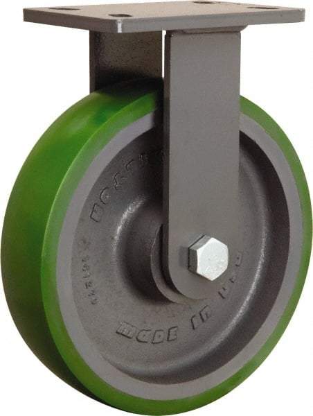 Hamilton - 10" Diam x 2-1/2" Wide x 12-1/16" OAH Top Plate Mount Rigid Caster - Polyurethane Mold onto Cast Iron Center, 2,400 Lb Capacity, Tapered Roller Bearing, 5 x 7" Plate - Benchmark Tooling