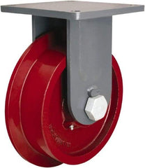 Hamilton - 10" Diam x 3-7/64" Wide x 12-1/2" OAH Top Plate Mount Rigid Caster - Iron, 5,400 Lb Capacity, Tapered Roller Bearing, 6-1/2 x 7-1/2" Plate - Benchmark Tooling