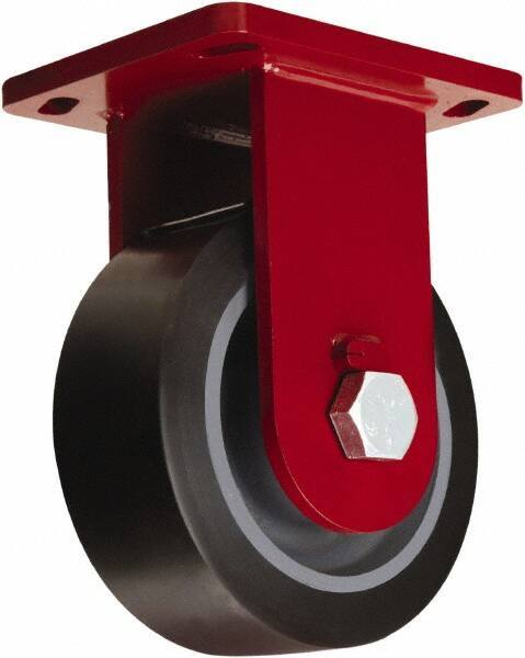 Hamilton - 8" Diam x 3" Wide x 10-1/2" OAH Top Plate Mount Rigid Caster - Polyurethane Mold on Forged Steel, 4,550 Lb Capacity, Tapered Roller Bearing, 6-1/2 x 7-1/2" Plate - Benchmark Tooling
