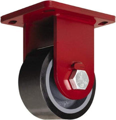 Hamilton - 10" Diam x 3" Wide x 12-1/2" OAH Top Plate Mount Rigid Caster - Polyurethane Mold onto Cast Iron Center, 3,900 Lb Capacity, Tapered Roller Bearing, 6-1/2 x 7-1/2" Plate - Benchmark Tooling