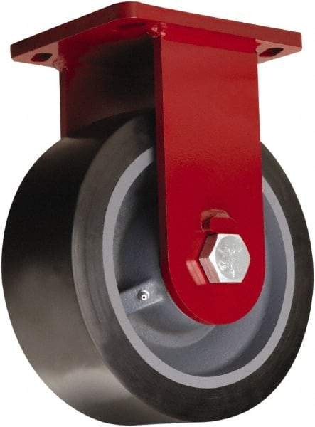 Hamilton - 10" Diam x 4" Wide x 12-1/2" OAH Top Plate Mount Rigid Caster - Polyurethane Mold on Forged Steel, 6,500 Lb Capacity, Tapered Roller Bearing, 6-1/2 x 7-1/2" Plate - Benchmark Tooling