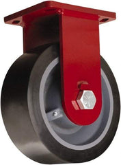 Hamilton - 10" Diam x 4" Wide x 12-1/2" OAH Top Plate Mount Rigid Caster - Polyurethane Mold on Forged Steel, 6,500 Lb Capacity, Tapered Roller Bearing, 6-1/2 x 7-1/2" Plate - Benchmark Tooling