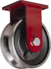Hamilton - 10" Diam x 3" Wide, Iron Rigid Caster - 4,500 Lb Capacity, Top Plate Mount, 6-1/2" x 7-1/2" Plate, Straight Roller Bearing - Benchmark Tooling