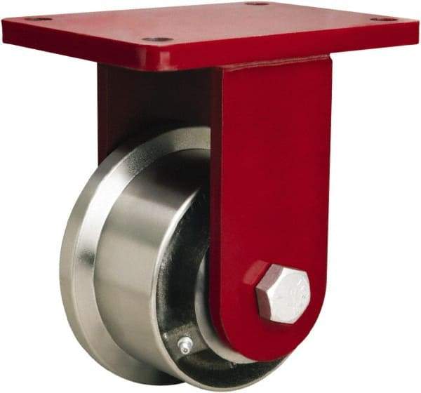 Hamilton - 5" Diam x 2-11/16" Wide x 8" OAH Top Plate Mount Rigid Caster - Iron, 4,300 Lb Capacity, Tapered Roller Bearing, 5-1/2 x 7-1/2" Plate - Benchmark Tooling
