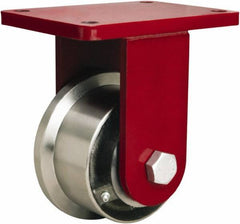 Hamilton - 5" Diam x 2-11/16" Wide x 8" OAH Top Plate Mount Rigid Caster - Iron, 4,300 Lb Capacity, Tapered Roller Bearing, 6-1/2 x 7-1/2" Plate - Benchmark Tooling