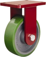 Hamilton - 8" Diam x 2-1/2" Wide x 10-1/2" OAH Top Plate Mount Rigid Caster - Polyurethane Mold onto Cast Iron Center, 2,000 Lb Capacity, Sealed Precision Ball Bearing, 5-1/2 x 7-1/2" Plate - Benchmark Tooling