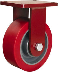 Hamilton - 8" Diam x 3" Wide x 10-1/2" OAH Top Plate Mount Rigid Caster - Polyurethane Mold on Forged Steel, 4,400 Lb Capacity, Sealed Precision Ball Bearing, 5-1/2 x 7-1/2" Plate - Benchmark Tooling