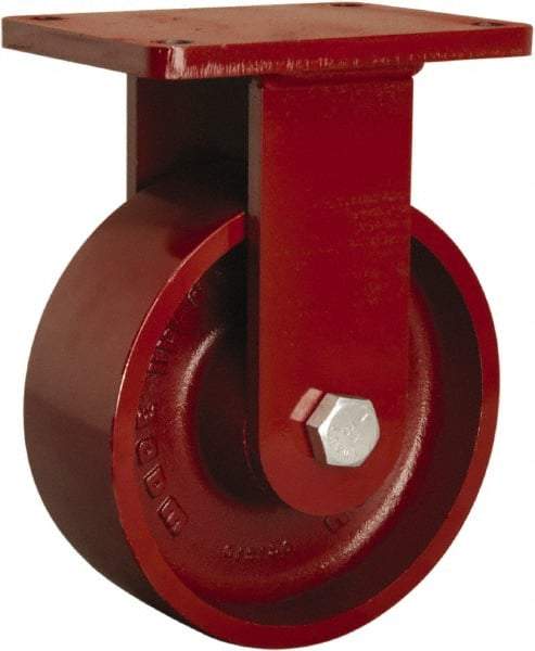 Hamilton - 8" Diam x 3" Wide x 10-1/8" OAH Top Plate Mount Rigid Caster - Cast Iron, 2,600 Lb Capacity, Sealed Precision Ball Bearing, 5 x 7" Plate - Benchmark Tooling