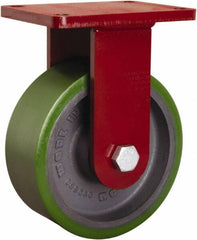 Hamilton - 8" Diam x 3" Wide x 10-1/2" OAH Top Plate Mount Rigid Caster - Polyurethane Mold onto Cast Iron Center, 2,500 Lb Capacity, Tapered Roller Bearing, 5-1/2 x 7-1/2" Plate - Benchmark Tooling