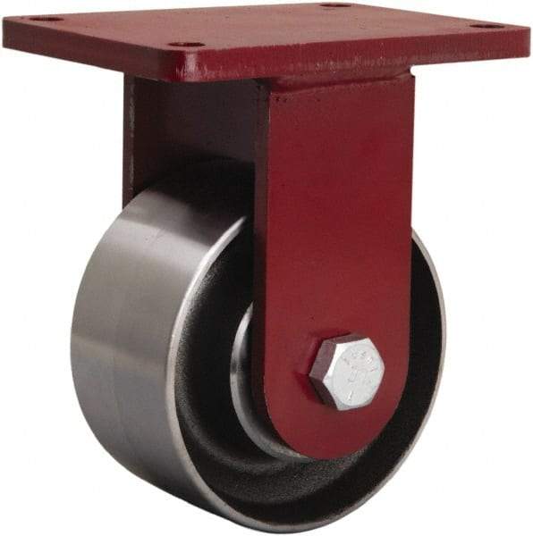 Hamilton - 6" Diam x 3" Wide x 8-1/2" OAH Top Plate Mount Rigid Caster - Forged Steel, 4,000 Lb Capacity, Tapered Roller Bearing, 5-1/2 x 7-1/2" Plate - Benchmark Tooling