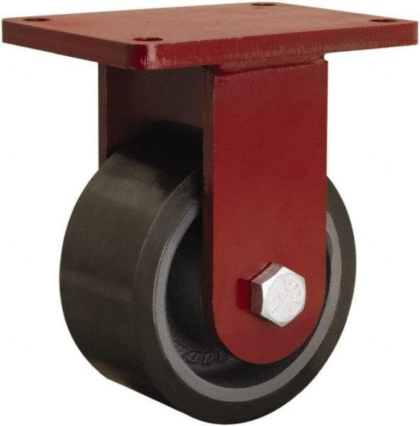 Hamilton - 6" Diam x 3" Wide x 8-1/2" OAH Top Plate Mount Rigid Caster - Polyurethane Mold onto Cast Iron Center, 2,860 Lb Capacity, Sealed Precision Ball Bearing, 5-1/2 x 7-1/2" Plate - Benchmark Tooling