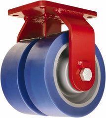 Hamilton - 8" Diam x 3" Wide x 10-1/2" OAH Top Plate Mount Dual Rigid Caster - Polyurethane Mold on Forged Steel, 7,000 Lb Capacity, Tapered Roller Bearing, 5-1/2 x 7-1/2" Plate - Benchmark Tooling