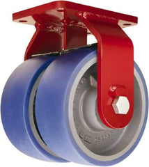 Hamilton - 8" Diam x 3" Wide x 10-1/2" OAH Top Plate Mount Dual Rigid Caster - Polyurethane Mold onto Cast Iron Center, 4,000 Lb Capacity, Sealed Precision Ball Bearing, 5-1/2 x 7-1/2" Plate - Benchmark Tooling