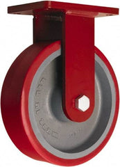 Hamilton - 10" Diam x 3" Wide x 12-1/2" OAH Top Plate Mount Rigid Caster - Polyurethane Mold onto Cast Iron Center, 3,600 Lb Capacity, Sealed Precision Ball Bearing, 5-1/2 x 7-1/2" Plate - Benchmark Tooling