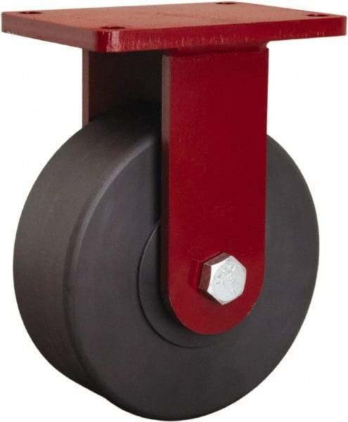 Hamilton - 10" Diam x 3" Wide x 11-1/2" OAH Top Plate Mount Rigid Caster - Nylon, 3,200 Lb Capacity, Sealed Precision Ball Bearing, 5 x 7" Plate - Benchmark Tooling