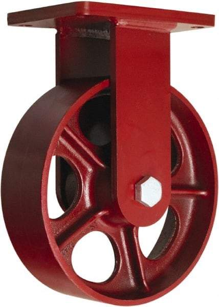 Hamilton - 10" Diam x 3" Wide x 12-1/2" OAH Top Plate Mount Rigid Caster - Cast Iron, 2,600 Lb Capacity, Tapered Roller Bearing, 5-1/2 x 7-1/2" Plate - Benchmark Tooling