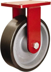 Hamilton - 10" Diam x 3" Wide x 12-1/2" OAH Top Plate Mount Rigid Caster - Polyurethane Mold onto Cast Iron Center, 3,900 Lb Capacity, Tapered Roller Bearing, 5-1/2 x 7-1/2" Plate - Benchmark Tooling