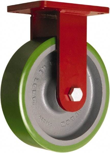 Hamilton - 10" Diam x 3" Wide x 11-1/2" OAH Top Plate Mount Rigid Caster - Polyurethane Mold onto Cast Iron Center, 3,000 Lb Capacity, Sealed Precision Ball Bearing, 5 x 7" Plate - Benchmark Tooling