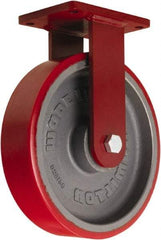 Hamilton - 12" Diam x 3" Wide x 14-1/2" OAH Top Plate Mount Rigid Caster - Polyurethane Mold onto Cast Iron Center, 4,200 Lb Capacity, Sealed Precision Ball Bearing, 5-1/2 x 7-1/2" Plate - Benchmark Tooling