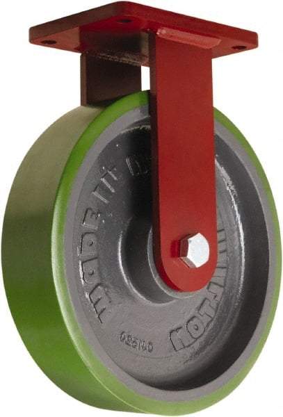 Hamilton - 12" Diam x 3" Wide x 14-1/2" OAH Top Plate Mount Rigid Caster - Polyurethane Mold onto Cast Iron Center, 3,500 Lb Capacity, Sealed Precision Ball Bearing, 5-1/2 x 7-1/2" Plate - Benchmark Tooling