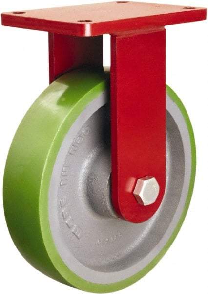 Hamilton - 10" Diam x 2-1/2" Wide x 12-1/2" OAH Top Plate Mount Rigid Caster - Polyurethane Mold onto Cast Iron Center, 2,500 Lb Capacity, Sealed Precision Ball Bearing, 5-1/2 x 7-1/2" Plate - Benchmark Tooling