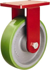 Hamilton - 10" Diam x 2-1/2" Wide x 12-1/2" OAH Top Plate Mount Rigid Caster - Polyurethane Mold onto Cast Iron Center, 2,500 Lb Capacity, Sealed Precision Ball Bearing, 5-1/2 x 7-1/2" Plate - Benchmark Tooling