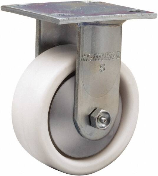 Hamilton - 5" Diam x 2" Wide x 6-1/2" OAH Top Plate Mount Rigid Caster - Polyolefin, 650 Lb Capacity, Delrin Bearing, 4 x 4-1/2" Plate - Benchmark Tooling