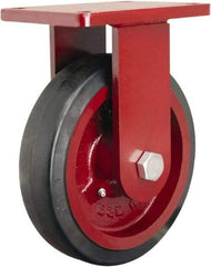Hamilton - 8" Diam x 2-1/2" Wide x 10-1/2" OAH Top Plate Mount Rigid Caster - Rubber Mold on Cast Iron, 670 Lb Capacity, Straight Roller Bearing, 5-1/2 x 7-1/2" Plate - Benchmark Tooling