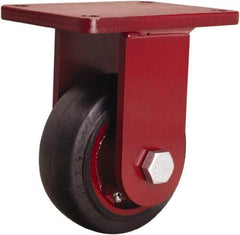 Hamilton - 6" Diam x 2-1/2" Wide x 8-1/2" OAH Top Plate Mount Rigid Caster - Rubber Mold on Cast Iron, 540 Lb Capacity, Precision Tapered Roller Bearing, 5-1/2 x 7-1/2" Plate - Benchmark Tooling